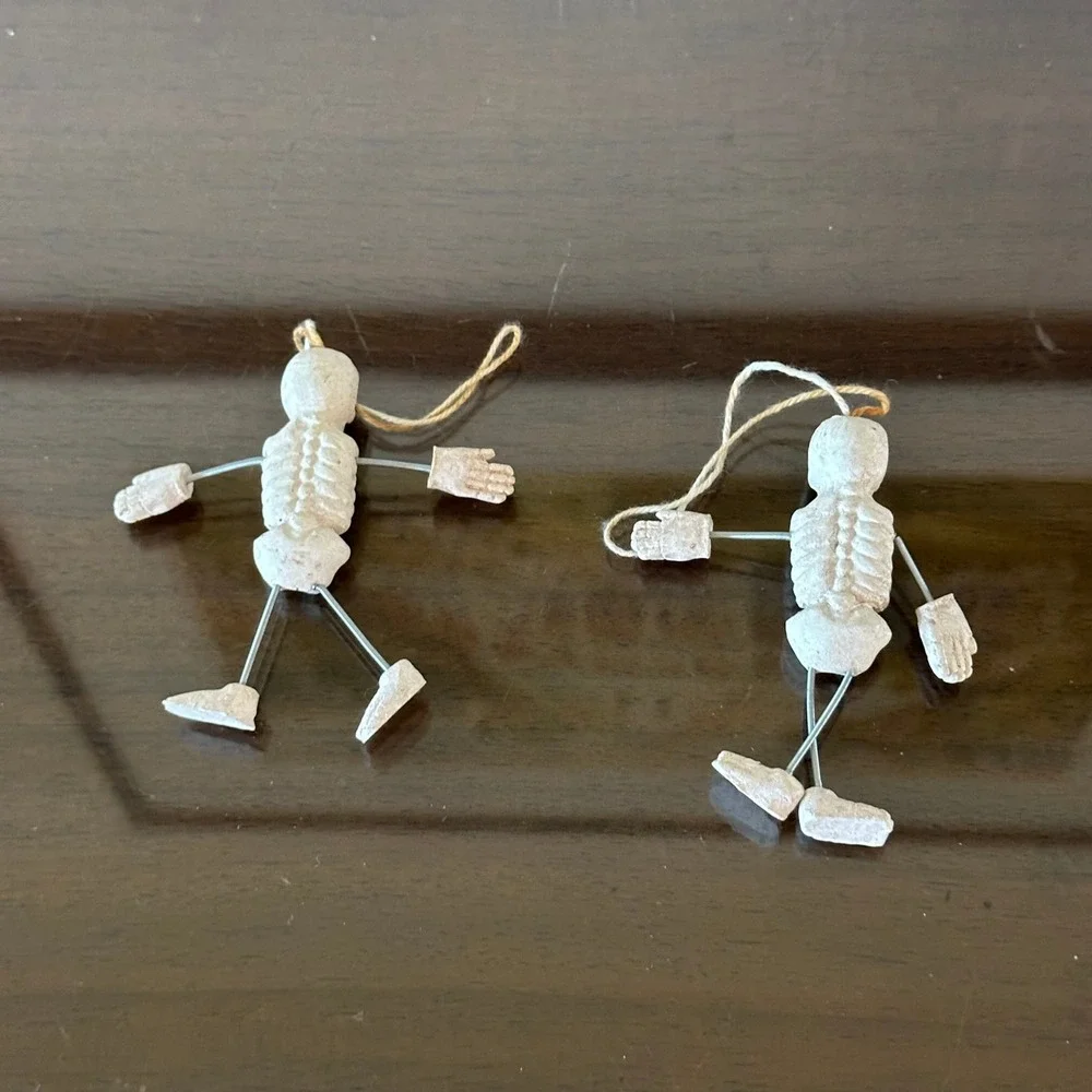 Vintage Halloween Spring Skeleton Ornaments Set of 2 Day of the Dead Folk Art